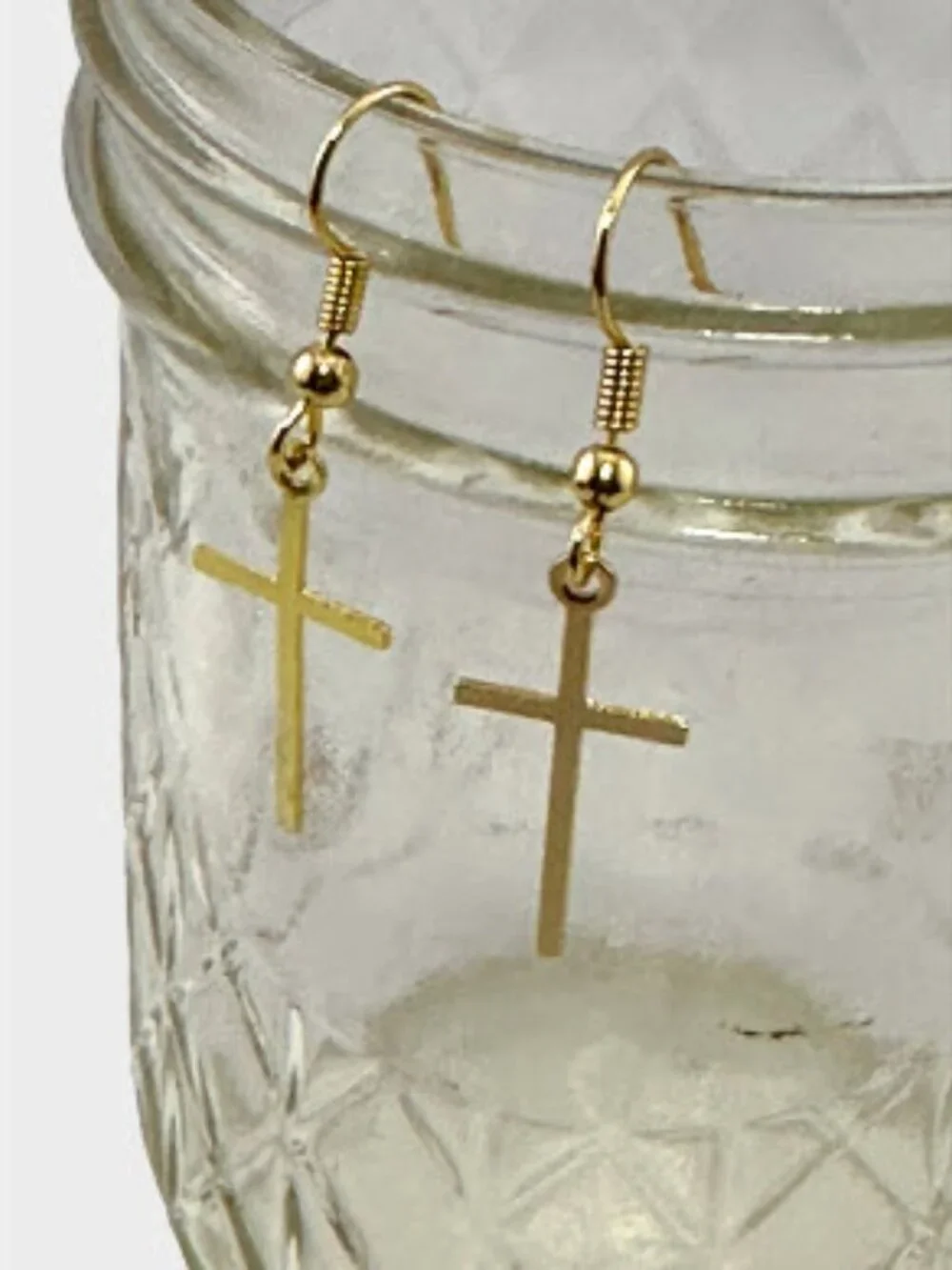 18K Gold Filled Cross Earrings Minimalist Christian Dangle Earrings